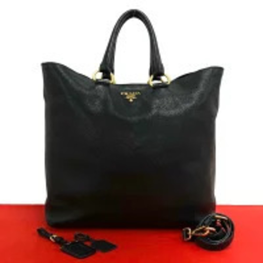 Prada Leather Handbag Shoulder Bag Business Black